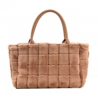Plush Wooly Shopping Bucket Totebag Bags - Khaki