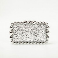 Acrylic Box Beads Evening Clutch Bags - Silver