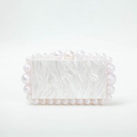 Acrylic Box Beads Evening Clutch Bags - White