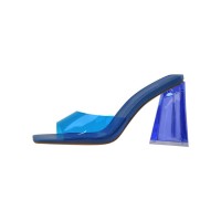Chunky Heels Square Peep Toe Transparent Sandals  - Blue