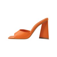 Chunky Heels Square Peep Toe Matt Sandals  - Orange