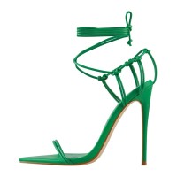 Pointed Open Toe Cross-tied Gladiator Lace Up Stiletto Heels Sandals - Green Faux Leather