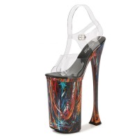 Peep Toe Strange Slim Pointed Ultra Heels Transparent Ankle Buckle Straps Pole Pumps - Black