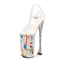Peep Toe Strange Slim Pointed Ultra Heels Transparent Ankle Buckle Straps Pole Pumps - White