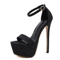 Nightclub Party Wedding Bling Glisten Platform Sandals - Black