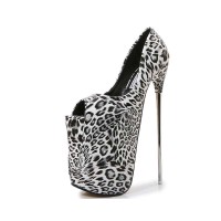 Fly High Peep Toe Leopard Platform Stiletto Pumps - White