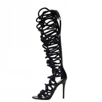 Stiletto Heels Rope Hollow Peep Toe with Back Zipper
 - Black
