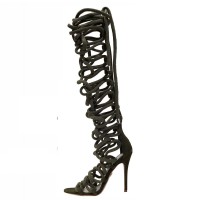 Stiletto Heels Rope Hollow Peep Toe with Back Zipper
 - Army Green
