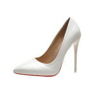 Pointed Toe Stiletto Heels Patent Pumps - White