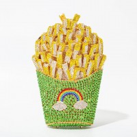 French Fries Chips Shaped Rainbow Rhinestones Mini Clutch Party Purses - Green