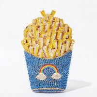 French Fries Chips Shaped Rainbow Rhinestones Mini Clutch Party Purses - Light Blue