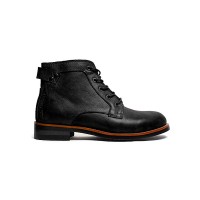 Round Toe Ankle Lace Up Motorcycle Vintage English Martin Boots - Black