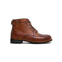 Round Toe Ankle Lace Up Motorcycle Vintage English Martin Boots - Brown