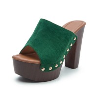 Chunky Heels Platform Peep Toe Outdoor Rivet Sandals  - Green