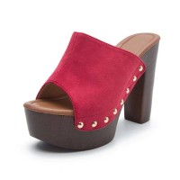 Chunky Heels Platform Peep Toe Outdoor Rivet Sandals  - Red