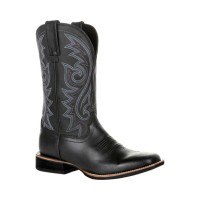 Square Toe Pull On Western Cowboy Rustic Boots - Black
