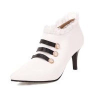 Pointed Toe Lace Decorated Stiletto Heels Ankle Highs Sexy Booties - White Faux Leather