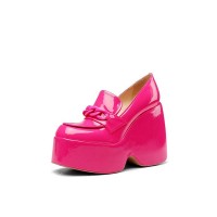 Round Toe Patent Platforms Chain Decorated Loafers - Pink