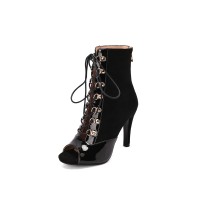 Peep Toe Stiletto Heels Lace Up Gladiator Spring Ankle Highs Sandals Pumps with Back Zipper - Black