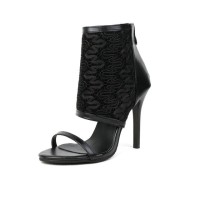 Peep Toe Stiletto Heels Back Zipper Summer Spring Sandals Boots - Black