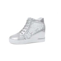 Round Toe Wedges LaceUp Sports Shoes - Silver