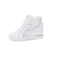 Round Toe Wedges LaceUp Sports Shoes - White