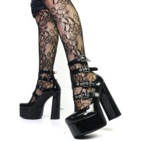 Round Toe Chunky Heels Platforms Ankle Buckle Straps Punk Rock Gothic Pumps - Black