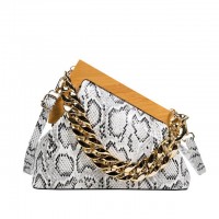 Snake Print Vintages Wooden Clips Trend Shoulder Bags - Beige