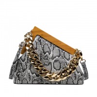 Snake Print Vintages Wooden Clips Trend Shoulder Bags - Gray