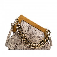 Snake Print Vintages Wooden Clips Trend Shoulder Bags - Khaki