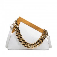 Snake Print Vintages Wooden Clips Trend Shoulder Bags - White