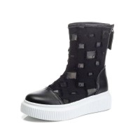 Homie Breathable High Top Sneakers with Back Zipper - Black