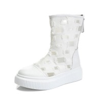 Homie Breathable High Top Sneakers with Back Zipper - White
