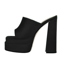 Peep Toe Chunky Heels Platforms Spring Sandals - Black