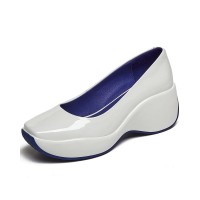 Square Toe Platforms Patent Wedges Loafers - White