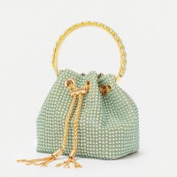 Chain Metal Ring Handle Ceramic Beads Bucket Purse Bags - Green
