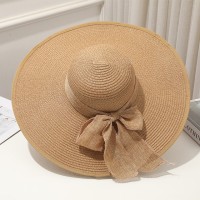 Brim Beach Visor Ribbon Summer Straw Fashion Hat - Khaki
