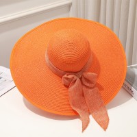 Brim Beach Visor Ribbon Summer Straw Fashion Hat - Orange