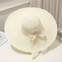 Brim Beach Visor Ribbon Summer Straw Fashion Hat - White