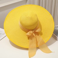 Brim Beach Visor Ribbon Summer Straw Fashion Hat - Yellow