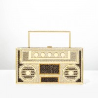 Radio Shaped Rhinestones Handbags - Gold Black