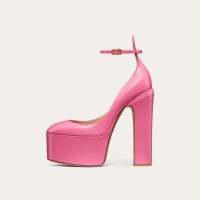 Round Toe Chunky Heels Platforms Ankle Straps Pumps - Pink