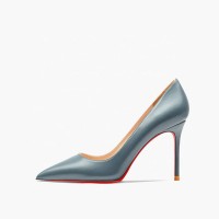 Pointed Toe 4 inches Stiletto Heels Pastel Mat Classic Office Wedding Pumps - Gray Blue