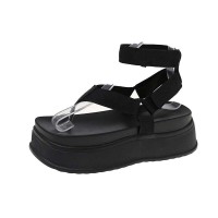 Comfortable Platforms Summer Roman Ankle Straps Sandals Slippers - Black