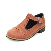 Vintage Rustic Round Toe T Strap Creepers Loafer Oxford Shoes - Chocolate Brown