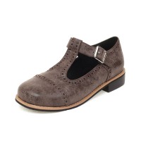 Vintage Rustic Round Toe T Strap Creepers Loafer Oxford Shoes - Sienna Gray