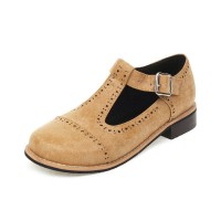 Vintage Rustic Round Toe T Strap Creepers Loafer Oxford Shoes - Yellow