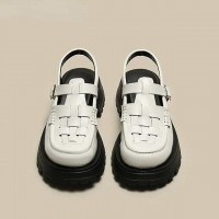 Hollow Designed Thickheeled Back Straps Mary Janes Summer Sandals - White