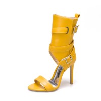 Peep Toe Ankle Decorated Straps Side Zipper Stiletto Heels Summer Spring Booties Sandals - Yellow