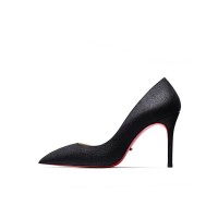 Pointed Toe 3 inches Stiletto Heels Sequins Classic Pumps - Black